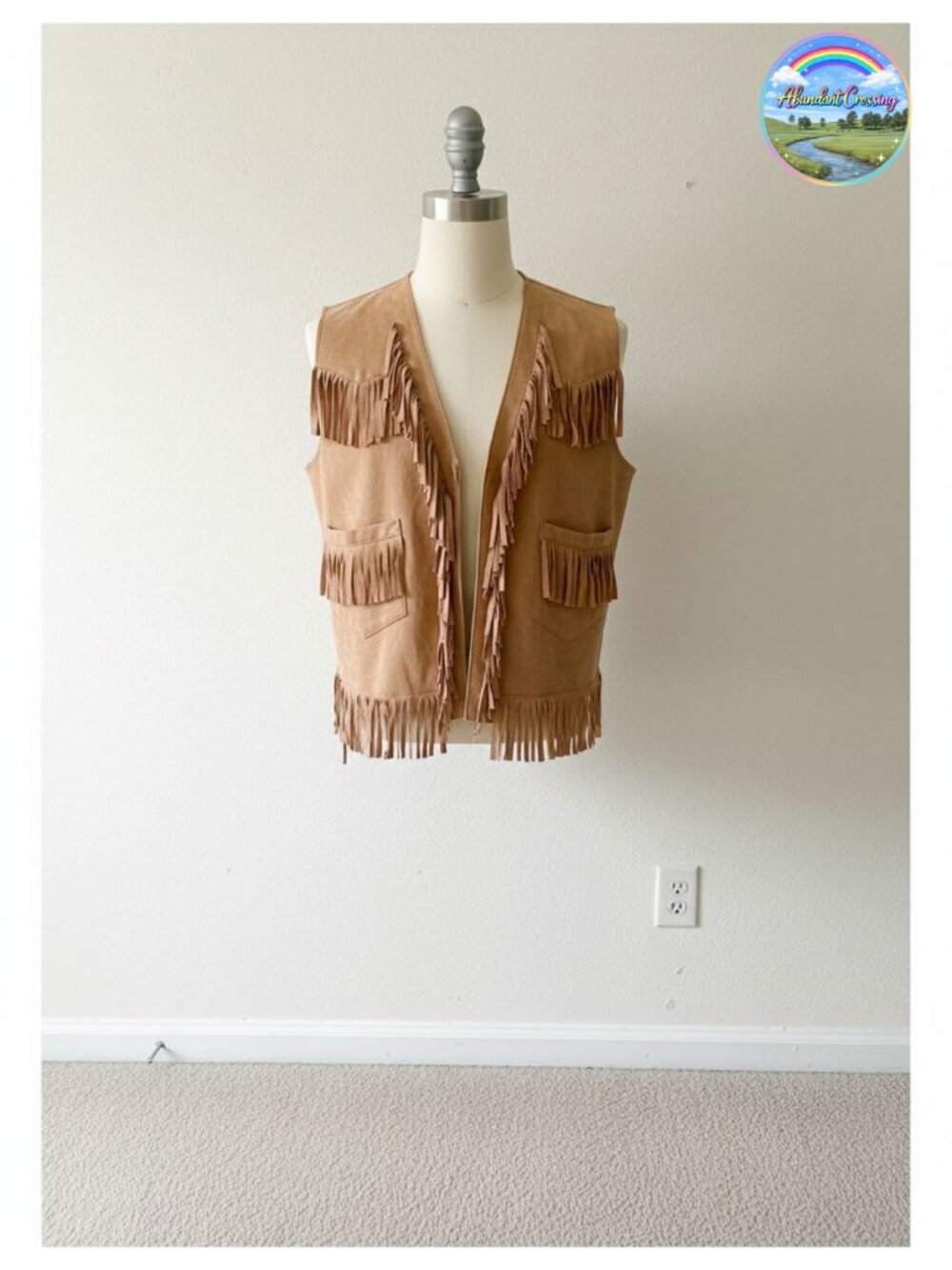 Suede Leather Fringe Vest Western Cowboy Hippie Costume V Neck Zipper Waistcoat